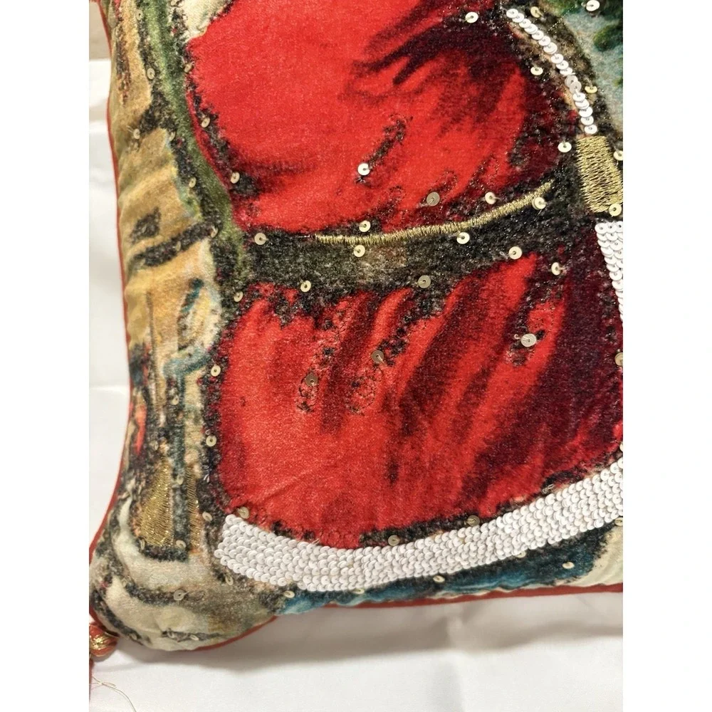 John Derian Santa Pillow Embroidered Holiday Christmas Tree